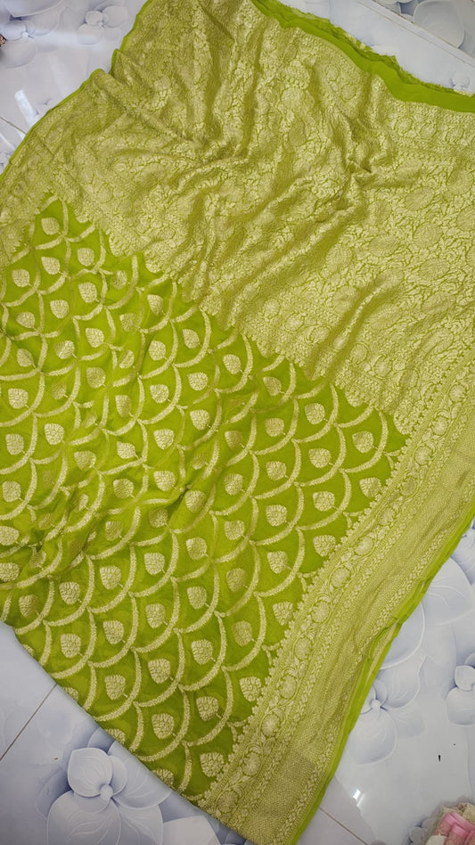 Pure Handloom Khaddi Georgette Saree Zari Work.