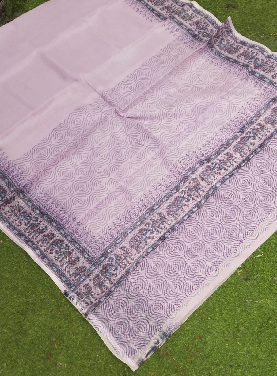 Kota Doria Hand Block Printed Sarees