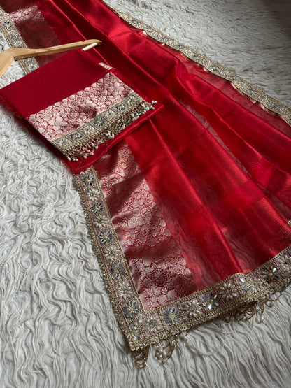 Banarasi Tissue lace Work Soft Silk Saree.
