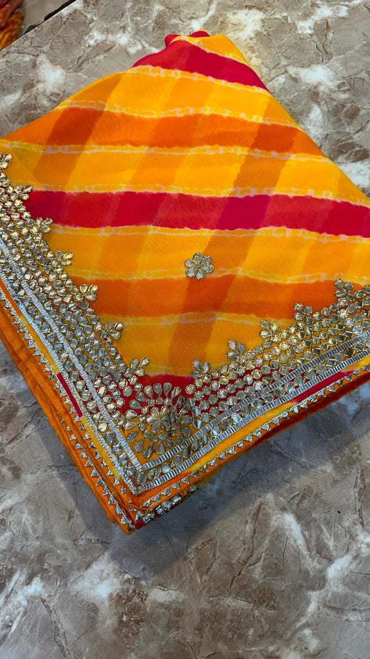 Georgette Leheriya Hand Work Gota Patti Saree