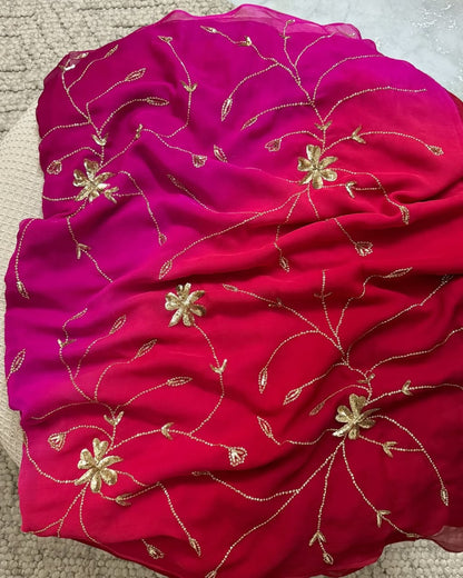 Pure Diamond Chiffon Hand Work Saree With Blouse.