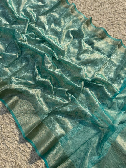 Banarasi Tissue Embroidery Work Soft Silk Saree.
