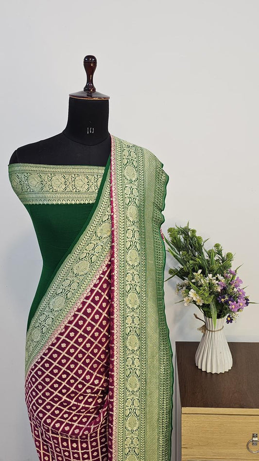 Pure Handloom Khaddi Georgette Saree Zari Work.