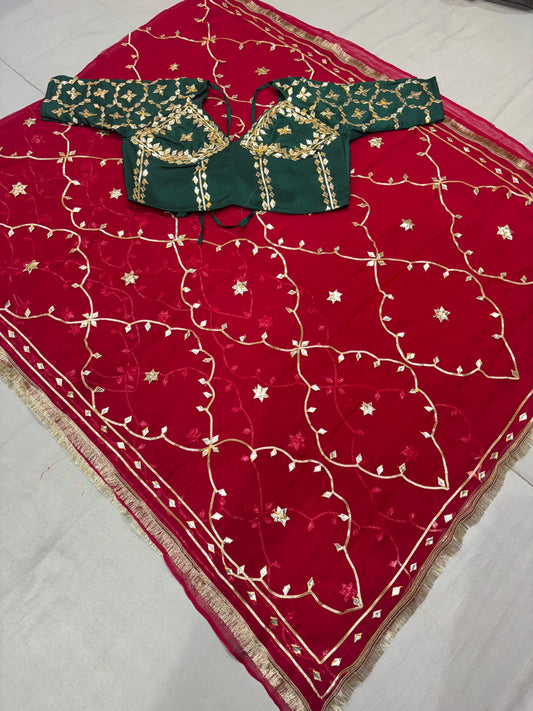 Pure Dimond Chiffon Gota Jaal Saree with Aangi Blouse