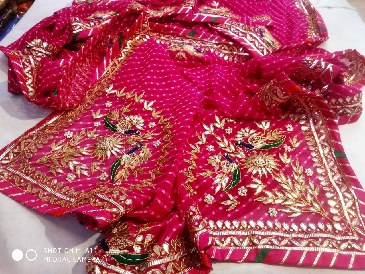 Georgette leheriya Gota Patti Handwork Saree