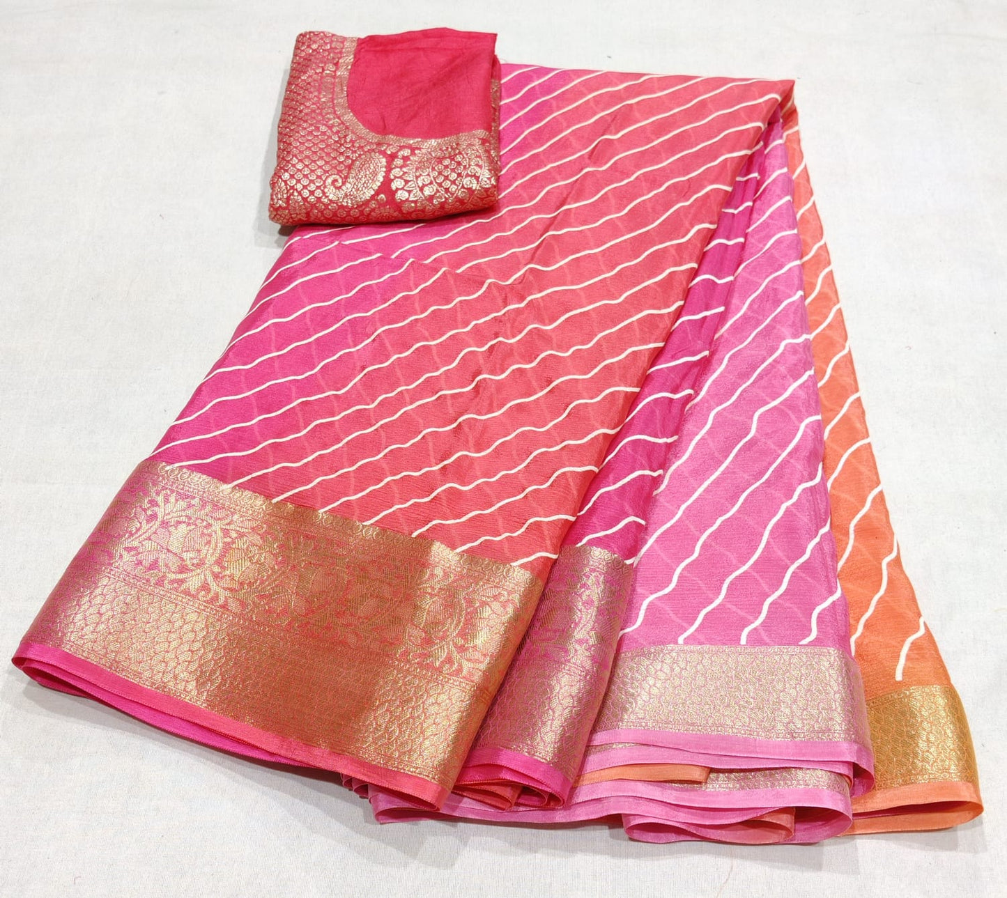 Pure Chinon Chiffon Leheriya  Saree