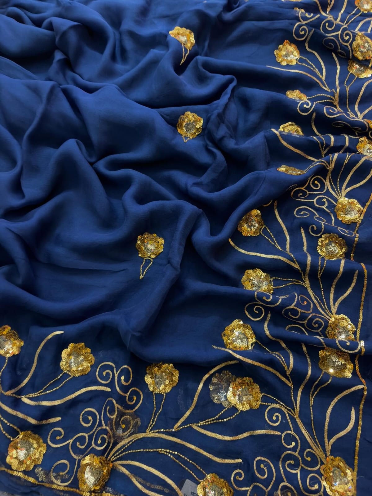 Pure Diamond Chiffon Hand Work Saree.