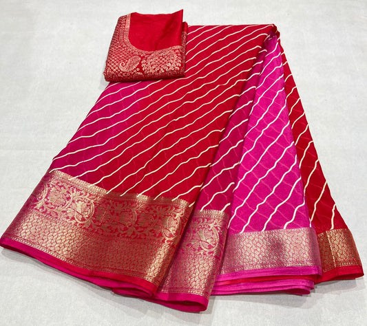 Pure Chinon Chiffon Leheriya  Saree