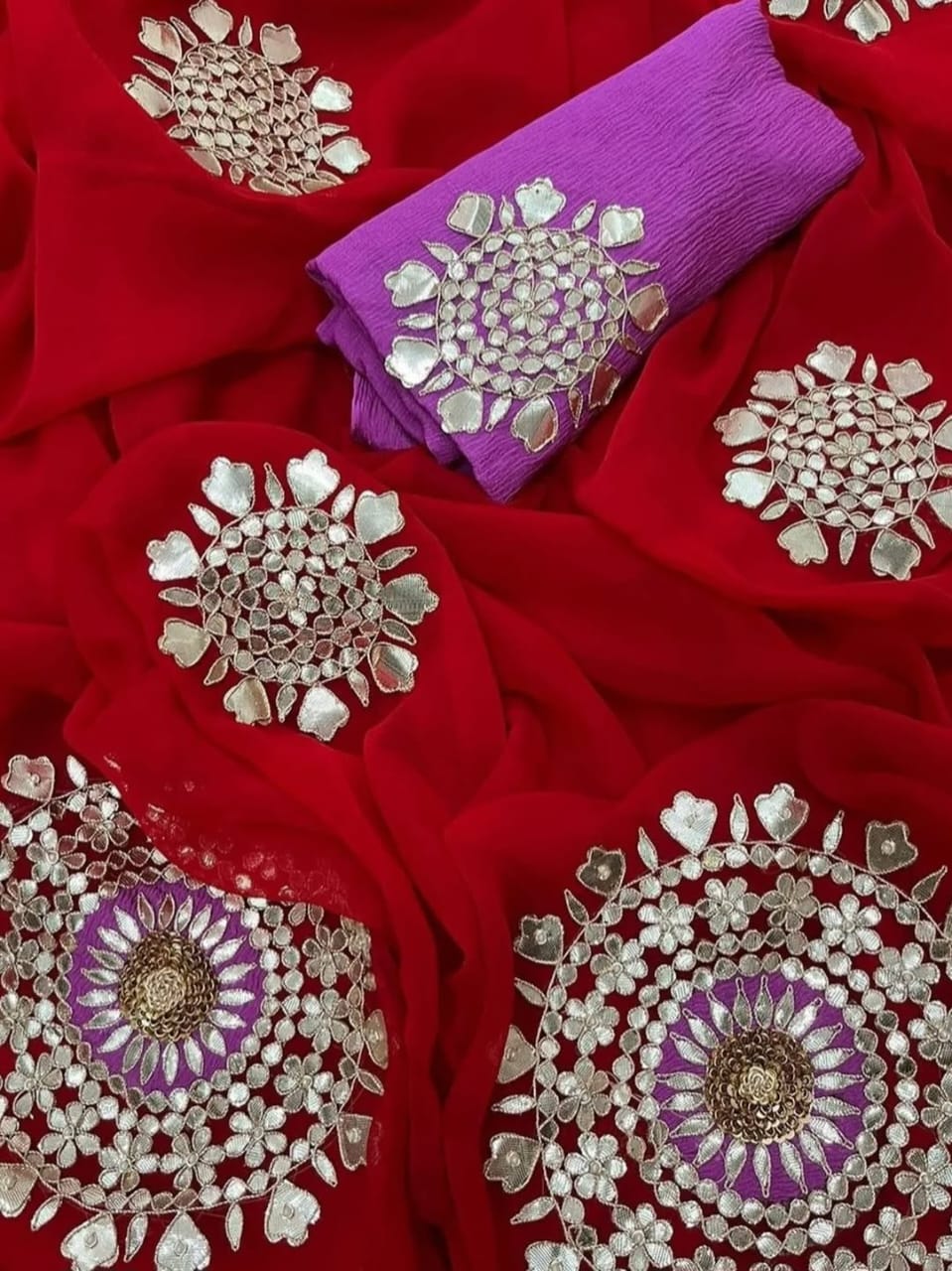 Pure Diamond Chiffon Gota Work Saree With  Blouse.