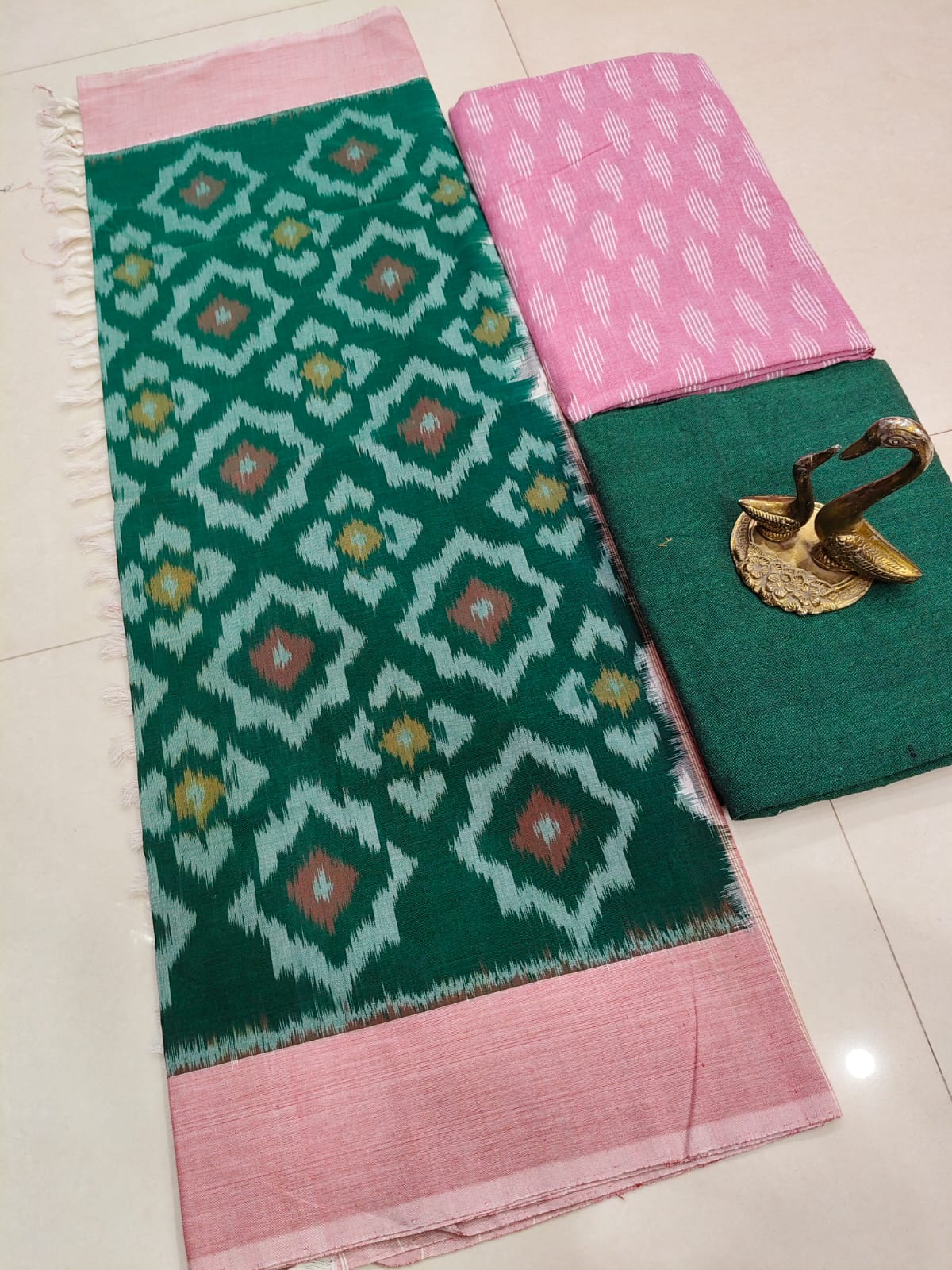 Beautiful Pure Cotton Double Ikkat Unstitched Suit.