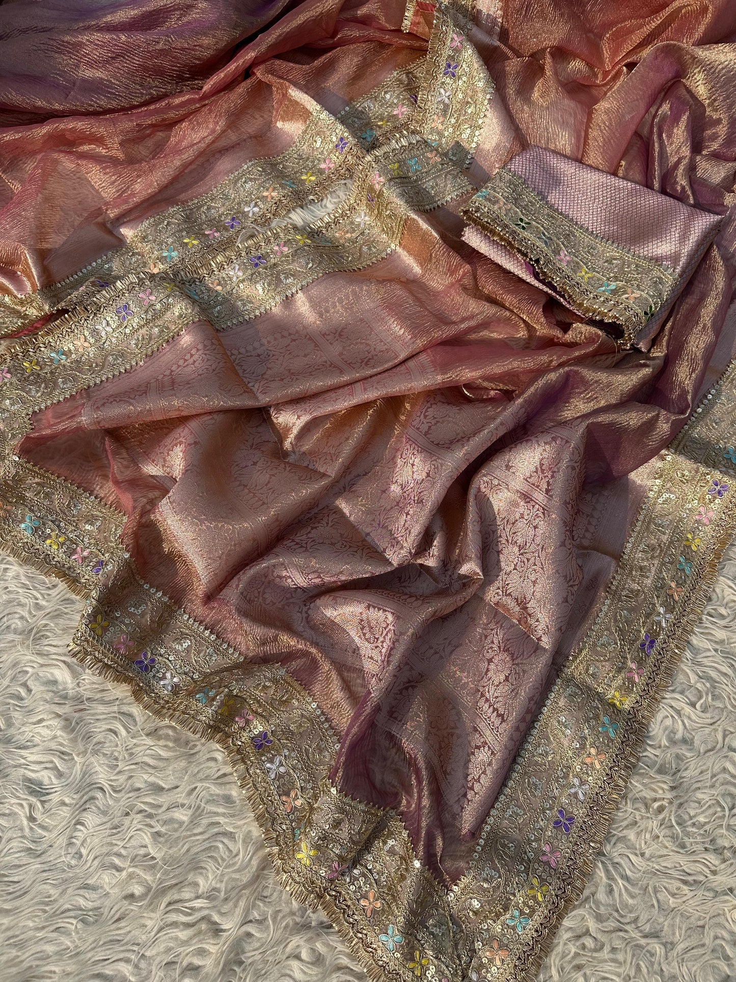 Banarasi Tissue Crush Silk Lace Work Saree.
