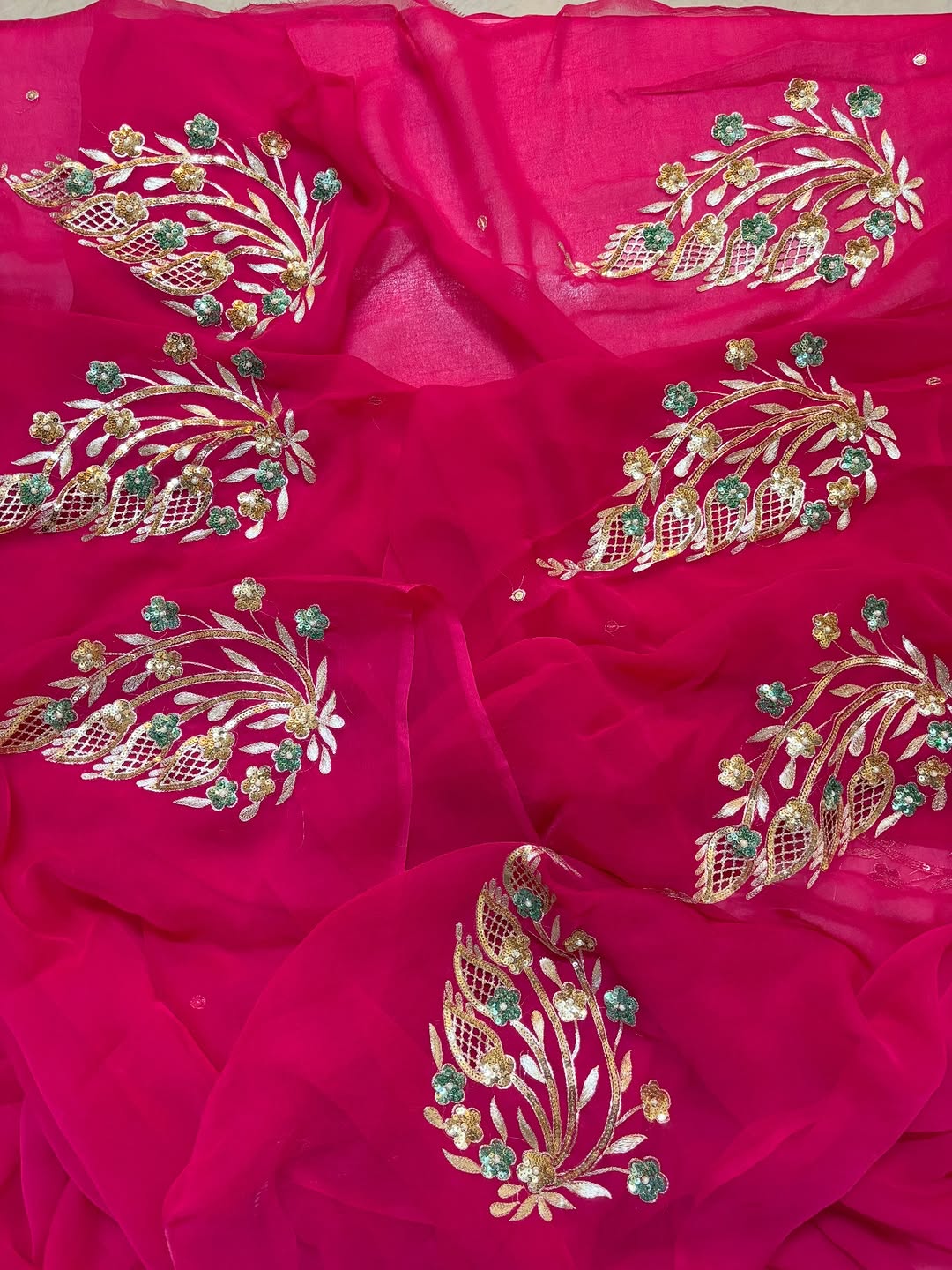 Pure Diamond Chiffon Beautiful Hand Work Saree