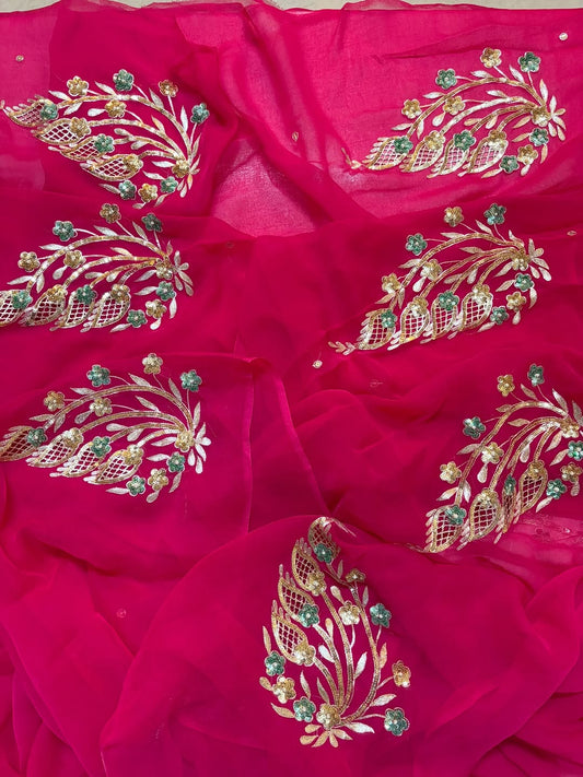 Pure Diamond Chiffon Beautiful Hand Work Saree