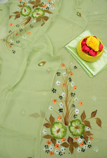 Pure Organza Hand Painting Unstitched Suit.