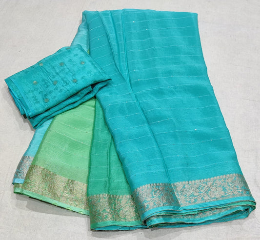 Pure Chinon Chiffon Multicolor Sikvans Work Saree