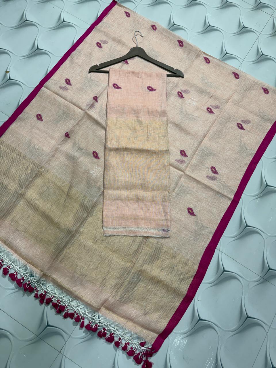 Pure Linen Jamdani Unstitch Suit.