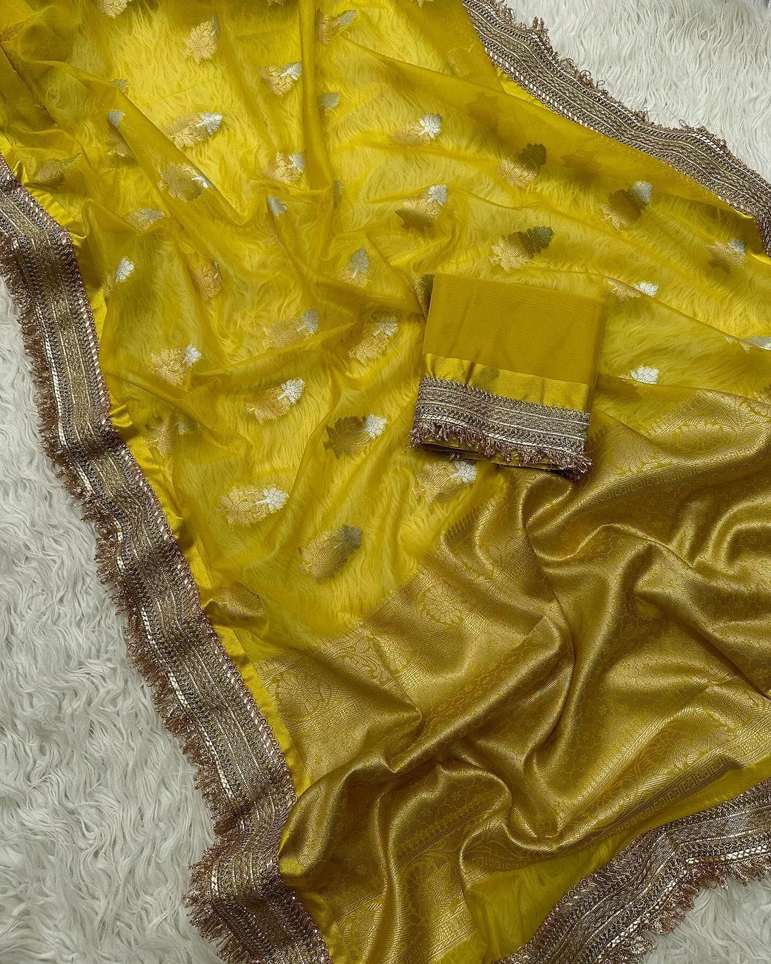 Banarasi Kora Organza Dybel Saree with Fancy Lace Work Border