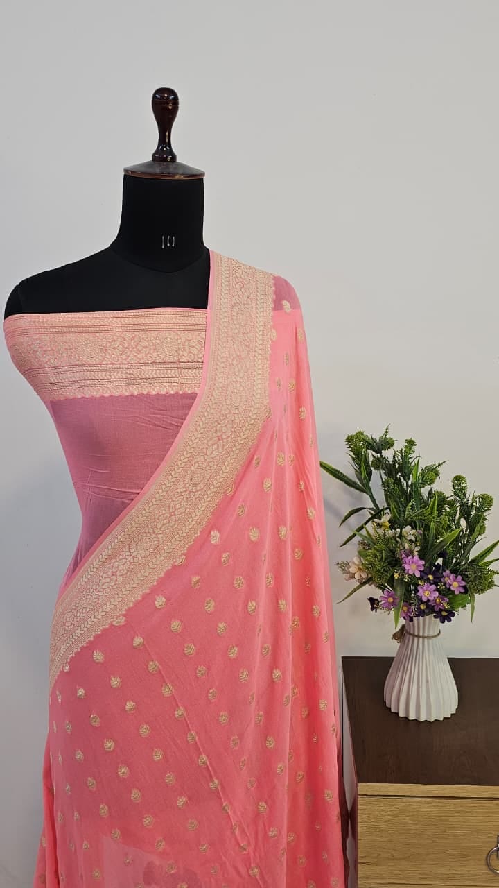 Pure Handloom Khaddi Georgette Saree Zari Work.