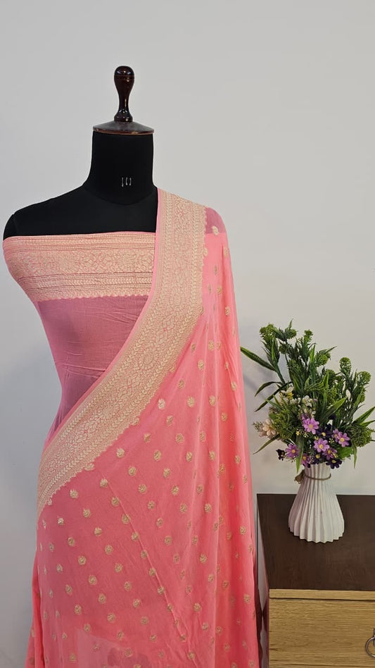 Pure Handloom Khaddi Georgette Saree Zari Work.
