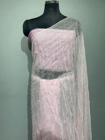 Pure Diamond Chiffon Kadana Jaal Work Saree With Running Blouse
