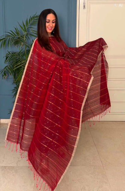 Pure Maheswari Silk Cotton Handwoven Unstitch Suit.