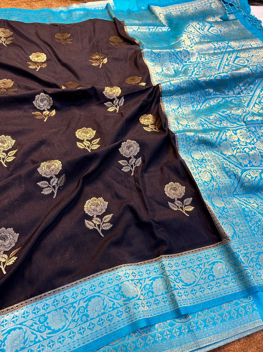 Banarasi Crep Silk Saree With Zari work.