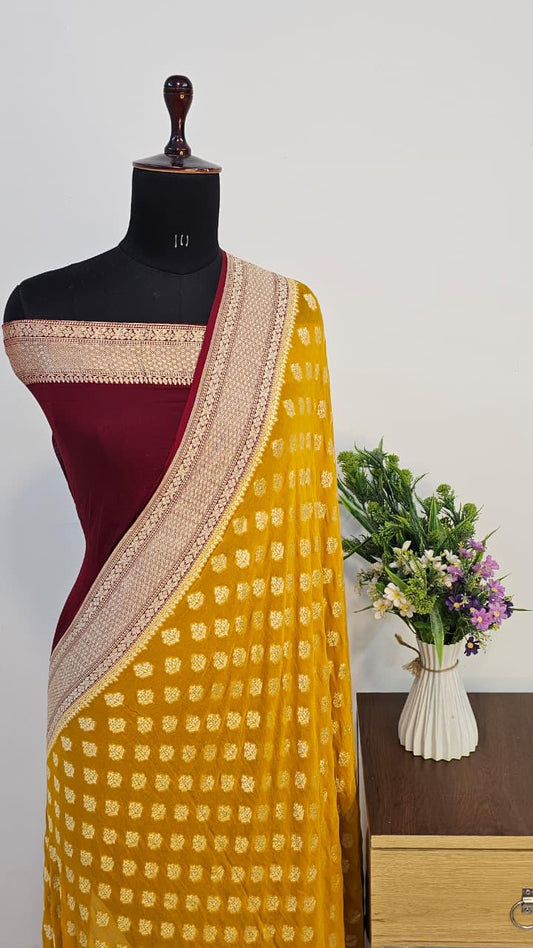 Pure Handloom Khaddi Georgette Saree Zari Work.