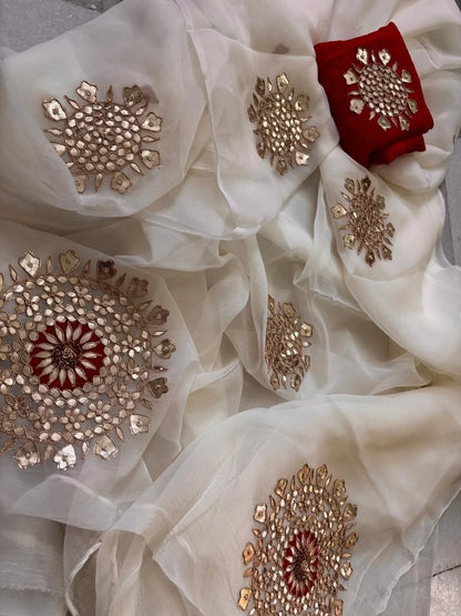 Pure Diamond Chiffon Gota Work Saree With  Blouse.