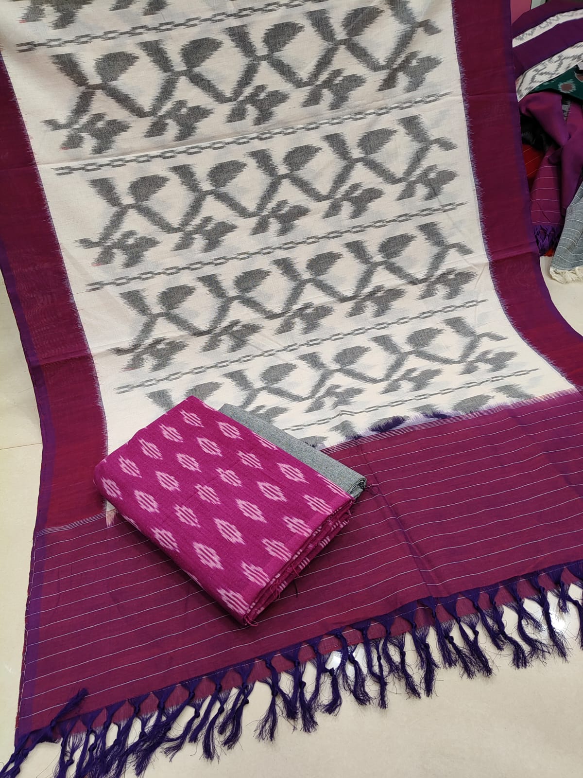 Pure Double Ikkat Cotton Unstitched Suit.