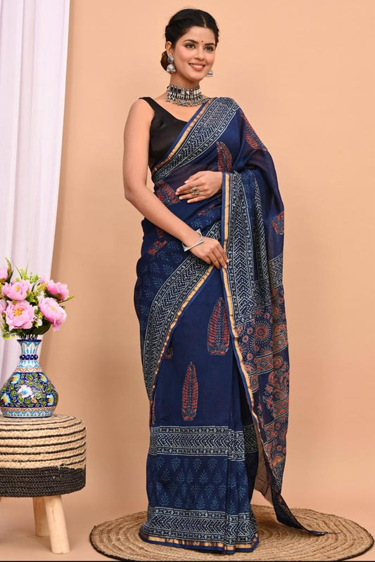 Beautiful Pure Chanderi Printed Silk Saree