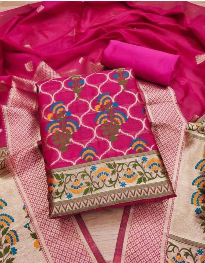 Banarasi Cotton Jamdani Zari Work Unstitched Suit