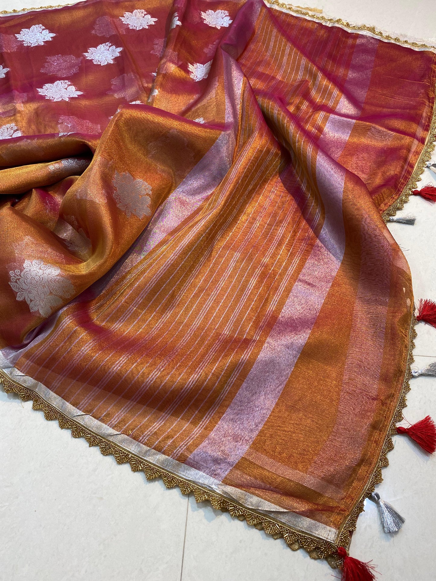 Banarasi Tissue Silk Saree With Heavy Lace Work