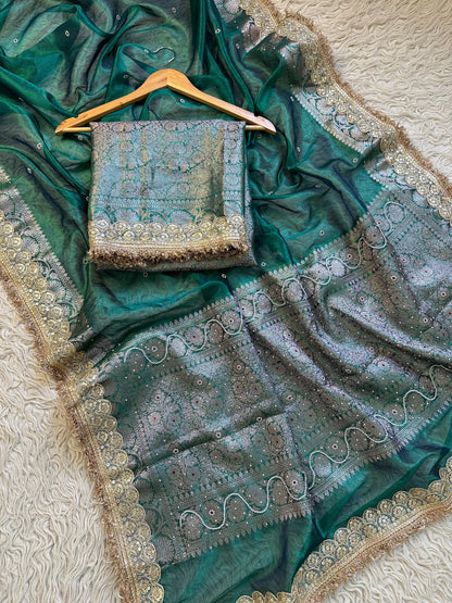 Banarasi Tissue lace Work Soft Silk Saree.