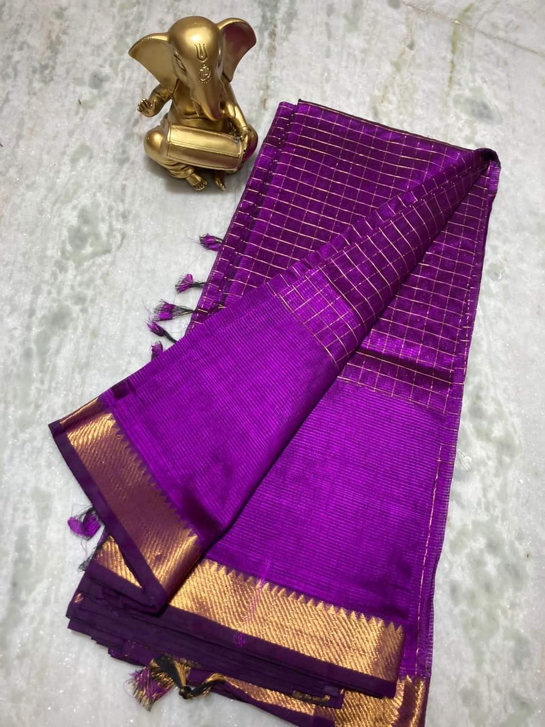 Pure Cotton Silk Mangalagiri Saree With Running Blouse .