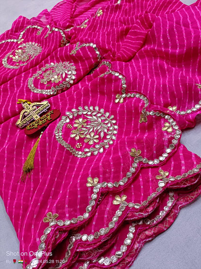 Georgette Leheriya Hand Work Gota Patti Saree