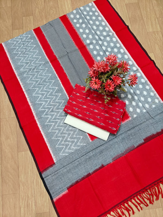 Beautiful Pure Cotton Double Ikkat Unstitched Suit.
