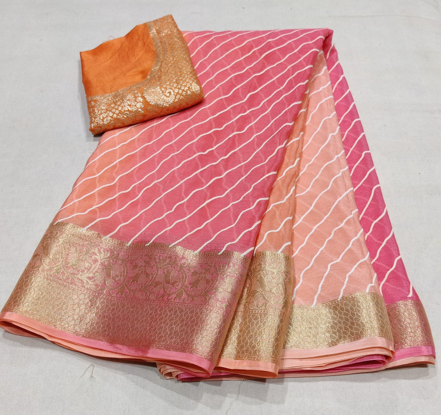 Pure Chinon Chiffon Leheriya  Saree