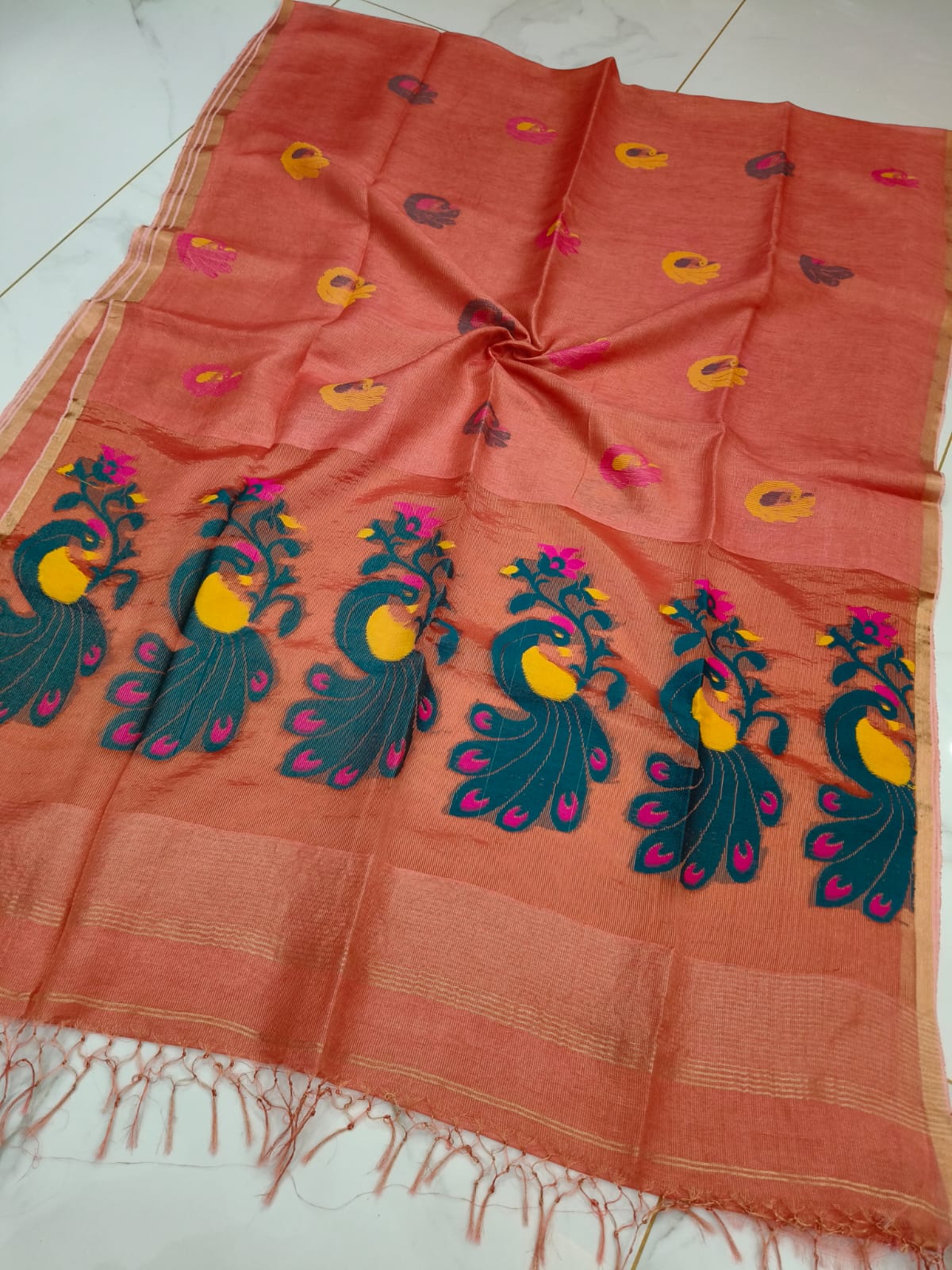 Pure Linen Tissue Saree with Blouse.