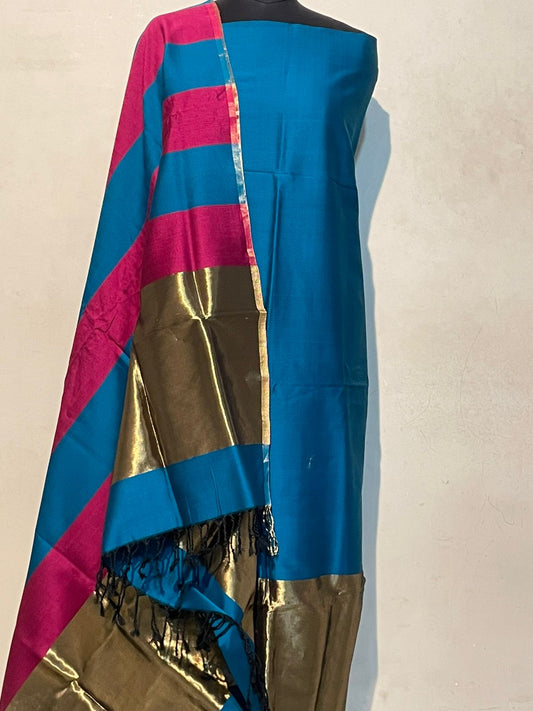 Pure Maheswari Silk Cotton Handwoven Unstitch Suit.