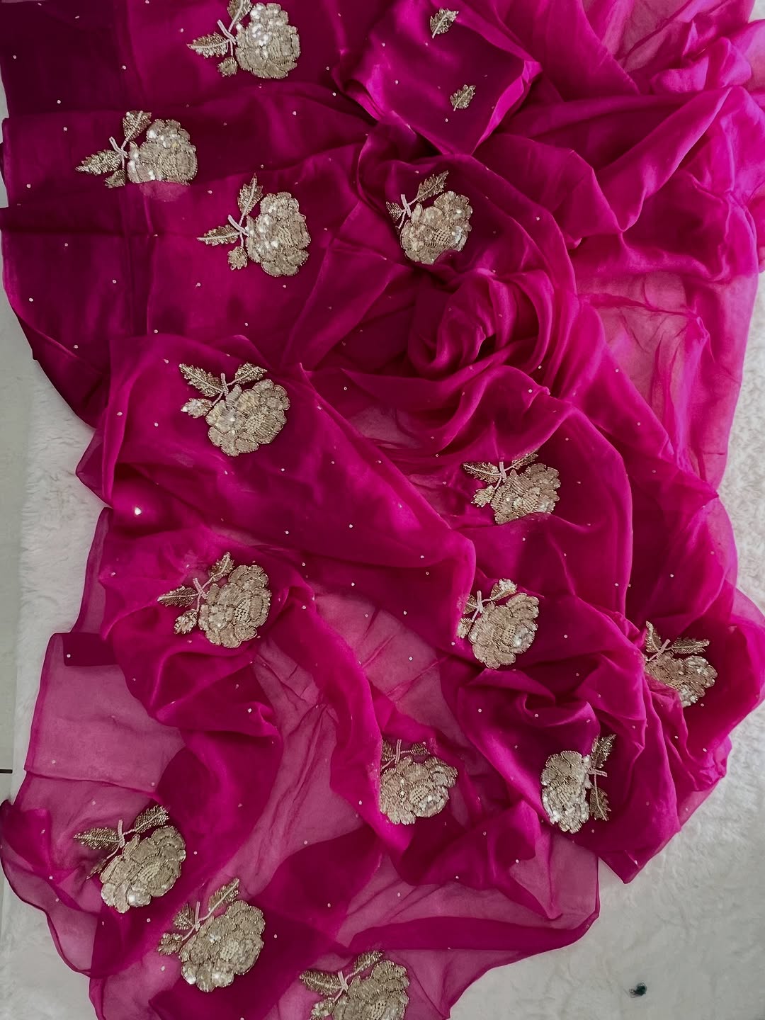 Pure Diamond Chiffon sequence Hand Work Saree.