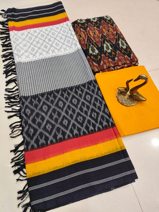 Beautiful Pure Cotton Double Ikkat Unstitched Suit.