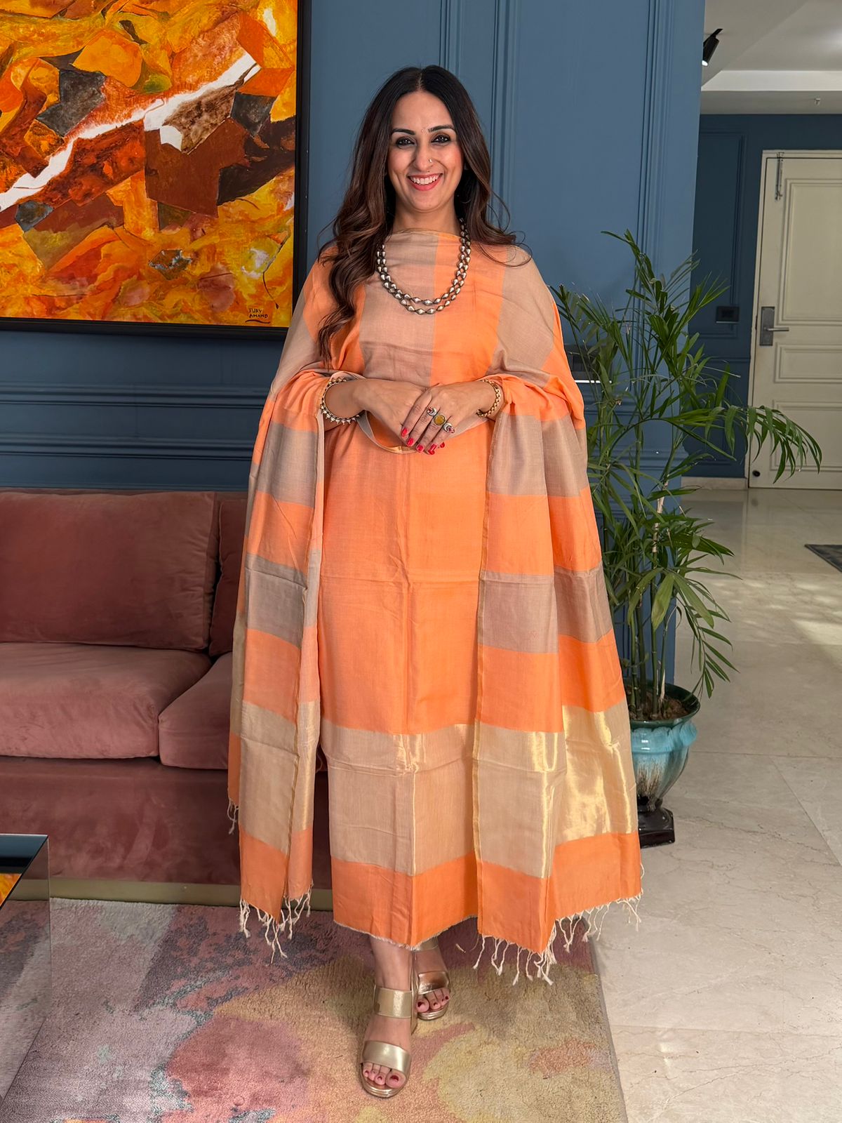 Pure Maheswari Silk Cotton Handwoven Unstitch Suit.