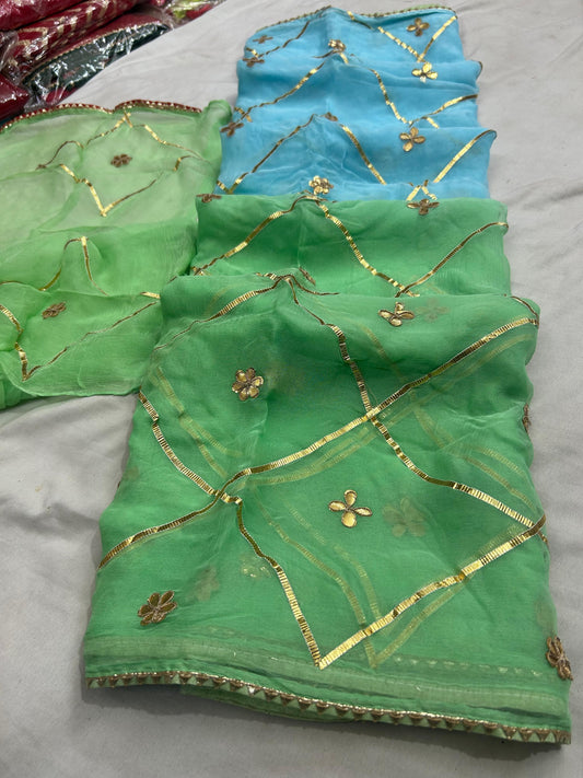 Pure Dimond Chiffon Gota Jaal Saree Blouse.