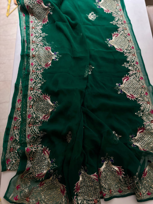 Pure Diamond Chiffon Beautiful Hand Work Saree