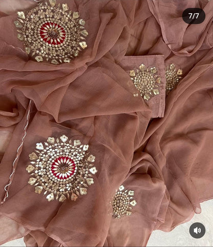 Pure Diamond Chiffon Gota Work Saree With  Blouse.