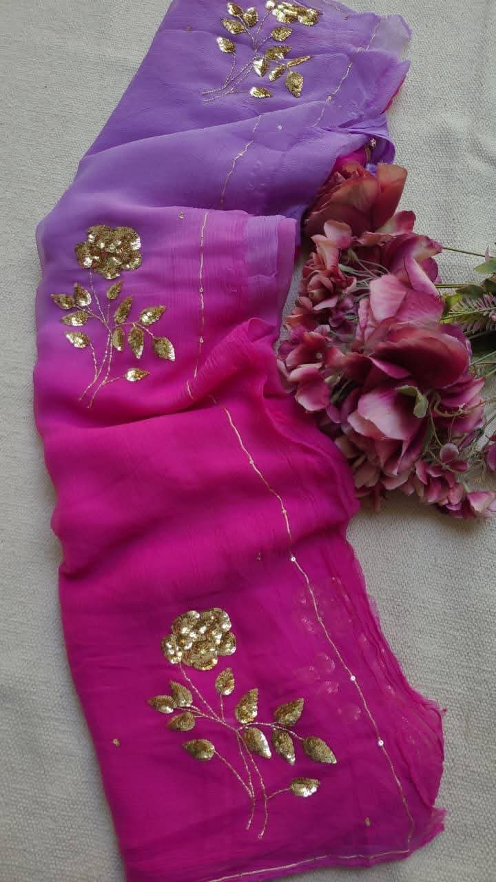 Pure Diamond Chiffon Hand Work Saree.