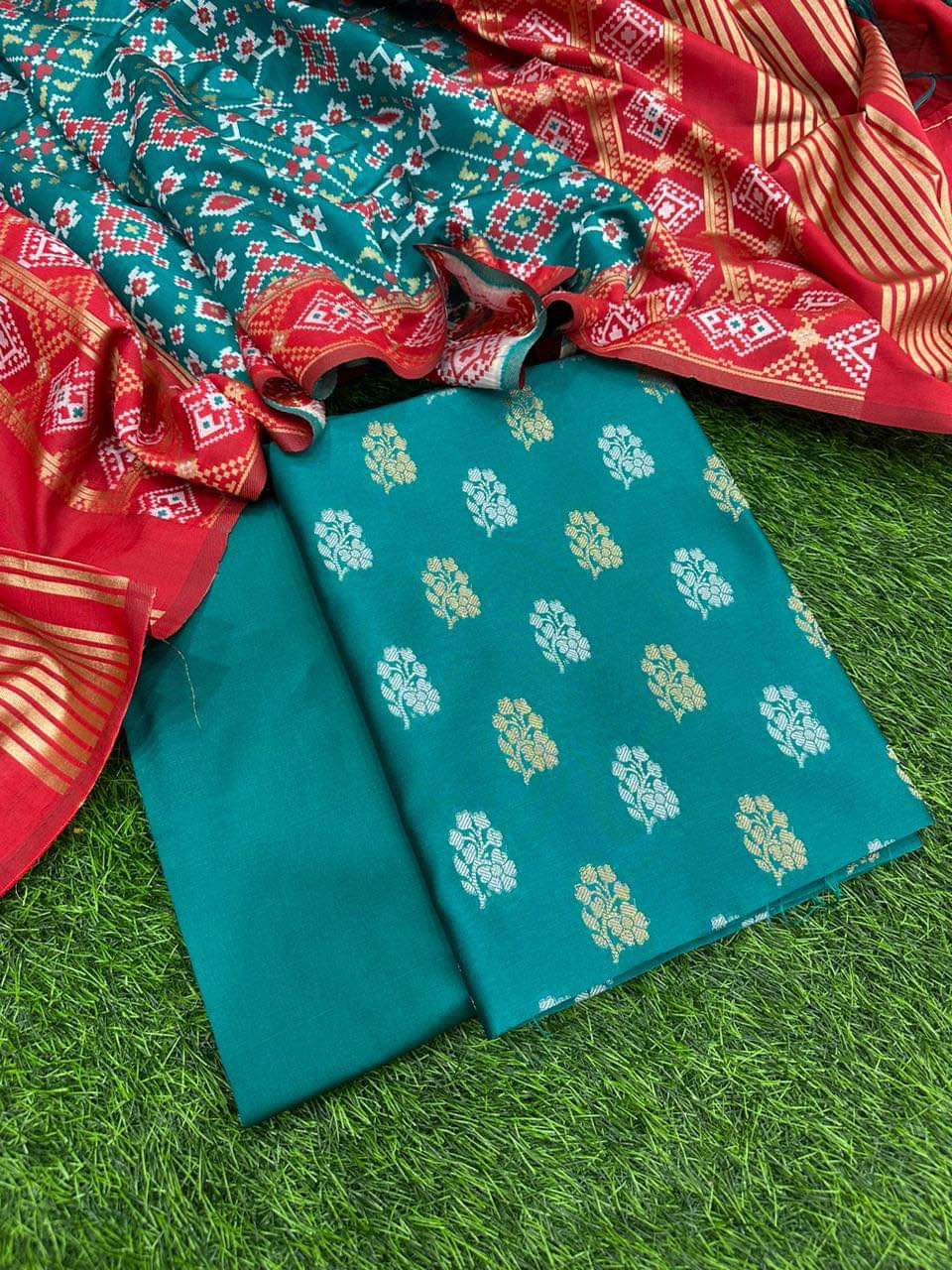 Banarasi Silk Unstitched Suit with Silk Dupatta