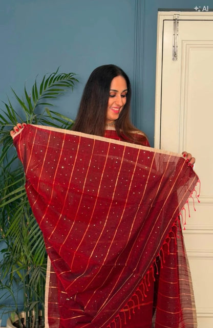 Pure Maheswari Silk Cotton Handwoven Unstitch Suit.