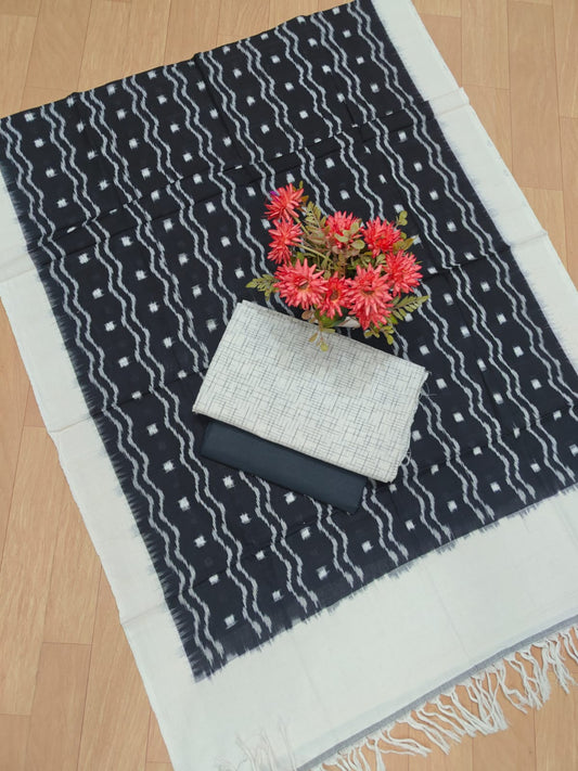 Beautiful Pure Cotton Double Ikkat Unstitched Suit.