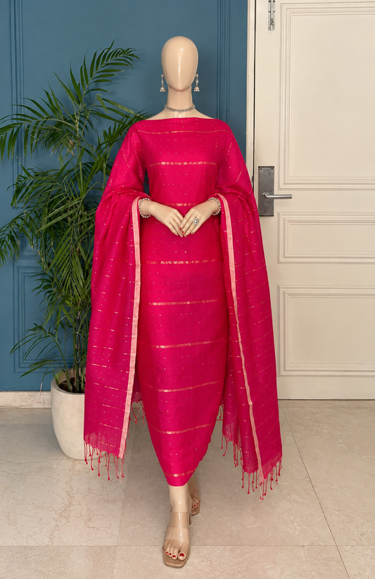 Pure Maheswari Silk Cotton Handwoven Unstitch Suit.